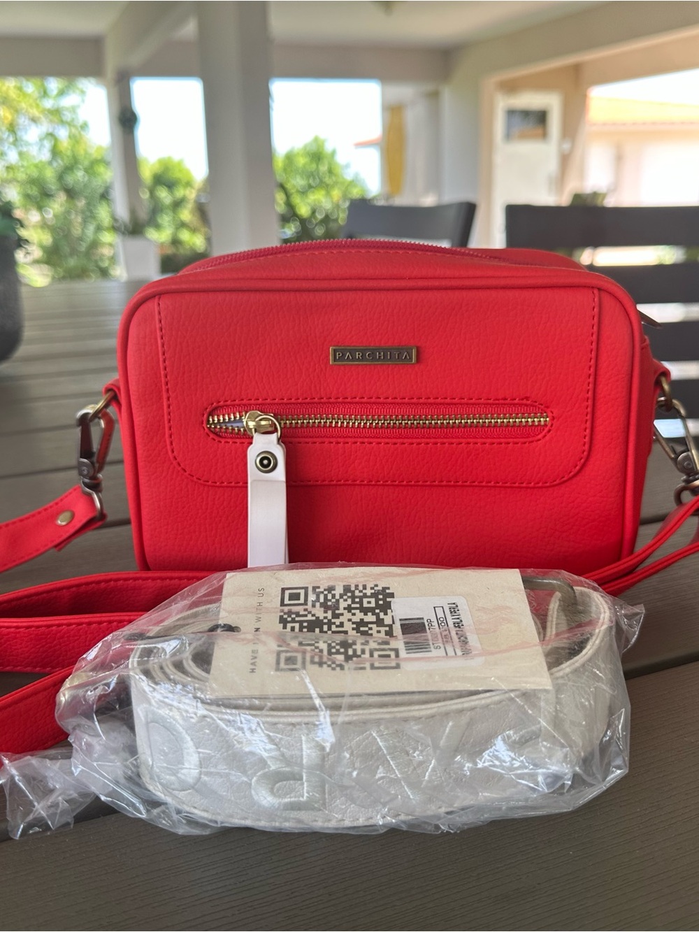Parchita Red Crossbody Bag with Gold Hardware